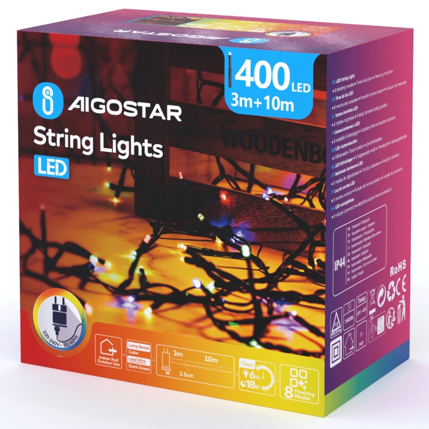 Aigostar - LED външна коледна гирлянда 400xLED/8 функции 13m IP44 многоцветна