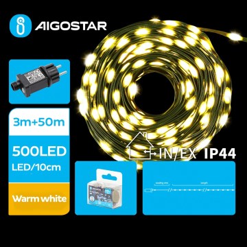Aigostar - LED външна коледна гирлянда, 500 LED, 8 функции, 53 m, IP44, топло бяло