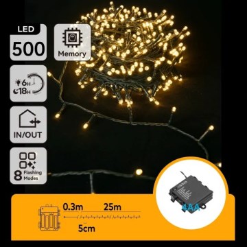 Aigostar - LED външна коледна гирлянда 500xLED/8 функции 4xAA 25,3 m IP44 топла бяла