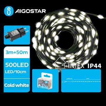 Aigostar - LED външна коледна гирлянда 500xLED/8 функции 53m IP44 студено бяла