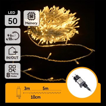 Aigostar - LED външна коледна гирлянда 50xLED/8 функции 8m IP44 топла бяла