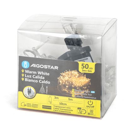 Aigostar - LED външна коледна гирлянда 50xLED/8 функции 8m IP44 топла бяла