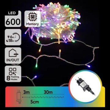 Aigostar - LED външна коледна гирлянда 600 x LED/8 функции 30 m IP44 многоцветна