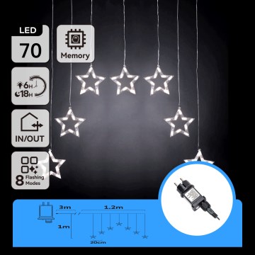 Aigostar - LED външна коледна гирлянда 70xLED 1,2x1m IP44 студено бяло звезди