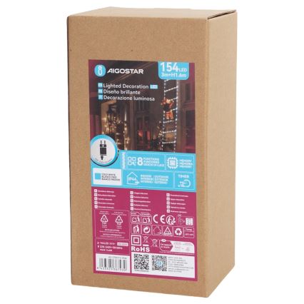 Aigostar - LED външна коледна декорация 154 LED / 8 функции 1,6 m IP44 студено бяла