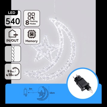 Aigostar - LED външна коледна украса 540xLED/6W/230V 43 cm IP44 студено бяло полумесец