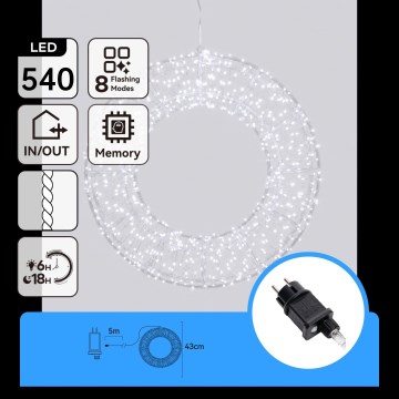 Aigostar - LED външна коледна украса 540xLED/6W/230V IP44 студено бяло, кръг с диаметър 45 см