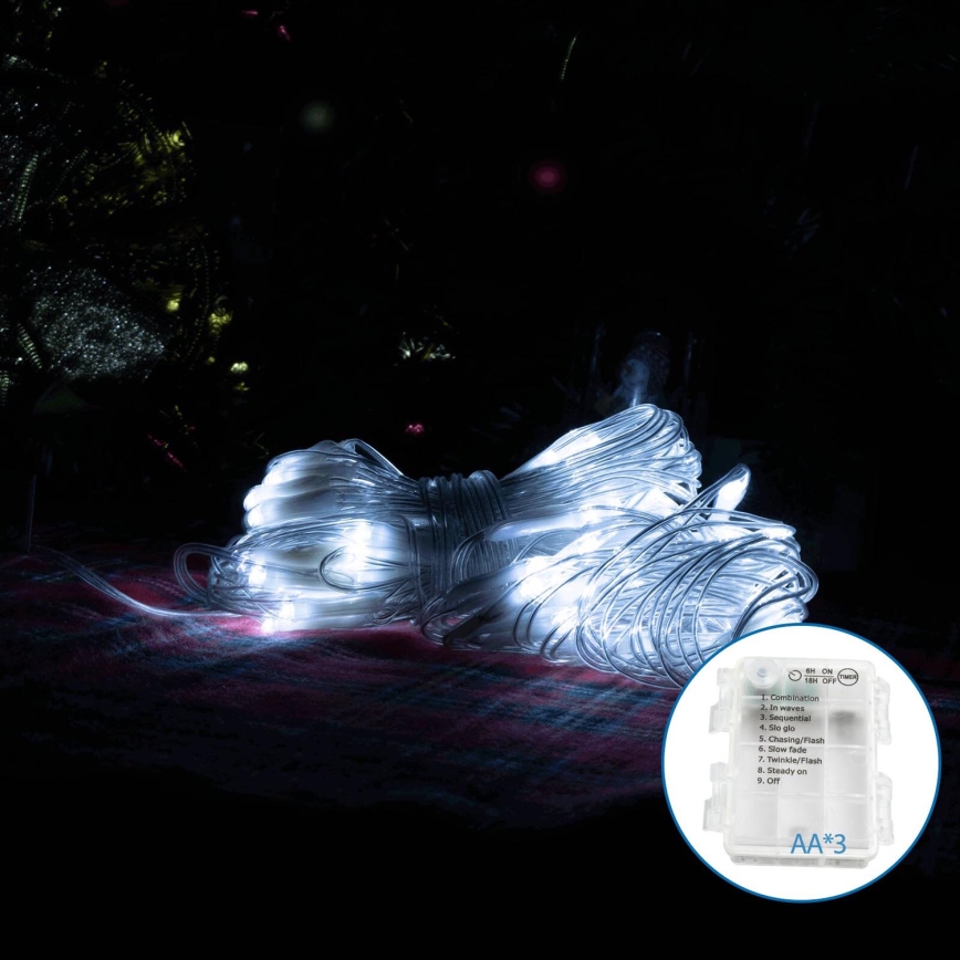 Aigostar - LED Външна коледна верига 100xLED/8 функции/3xAA 4,5x1,5м IP44 студено бяло