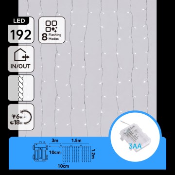 Aigostar - LED външна коледна верига 192xLED/8 функции 3xAA 4,5x1,2m IP44 студено бяла