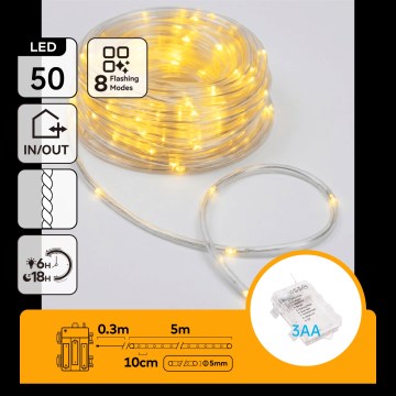 Aigostar - LED Външна коледна верига 50xLED/8 функции 3xAA 5,3m IP44 топла бяла