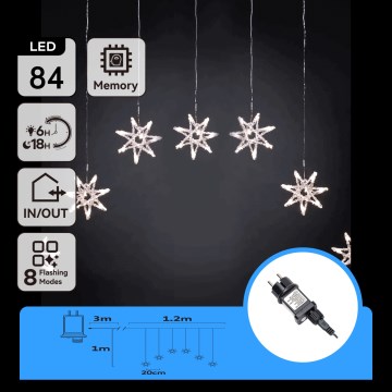 Aigostar - LED външна коледна верига 84xLED/8 функции 1,2x1m IP44 студено бяло снежинки