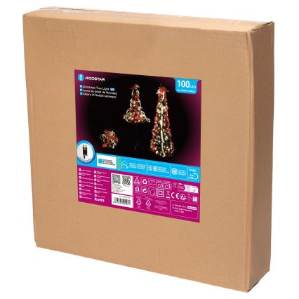 Aigostar - LED външна коледна елха 100xLED, 1,5 m, IP44, червена и студено бяла