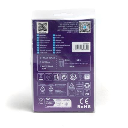 Aigostar - LED Коледен гирлянд 100xLED/3xAA 10,3м студено бяло