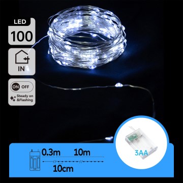 Aigostar - LED коледен гирлянд 100xLED/3xAA 10,3m студено бял