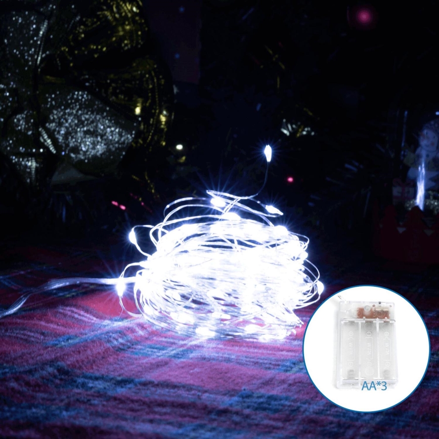 Aigostar - LED Коледен гирлянд 100xLED/3xAA 10,3м студено бяло