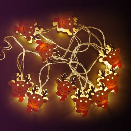 Aigostar - LED коледен гирлянд 10xLED/3xAA 1,5m, топла бяла, елен