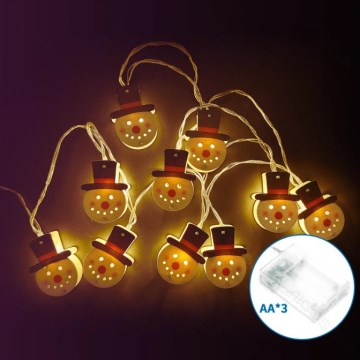 Aigostar - LED коледен гирлянд 10xLED/3xAA 1,5m, топло бяло, снежен човек