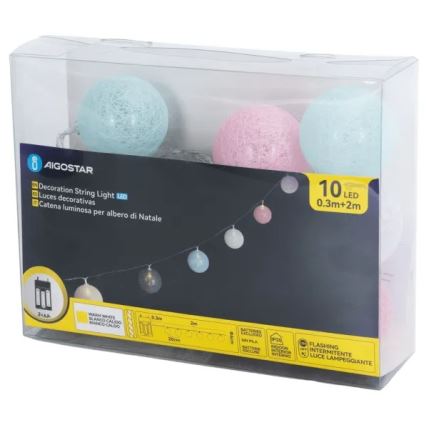 Aigostar - LED коледен гирлянд 10xLED/3xAA 2m топла бяла светлина