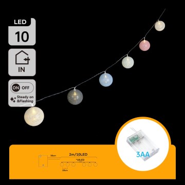 Aigostar - LED коледен гирлянд 10xLED/3xAA 2m топло бяло