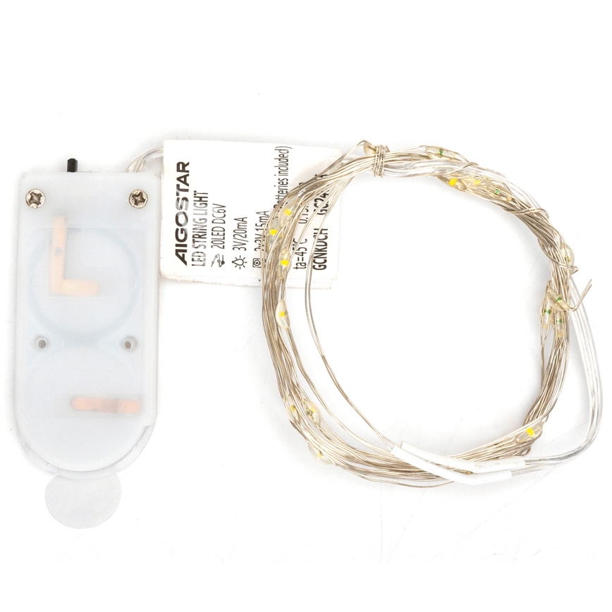 Aigostar - LED коледен гирлянд 20xLED/2x3V 2m топло бяло