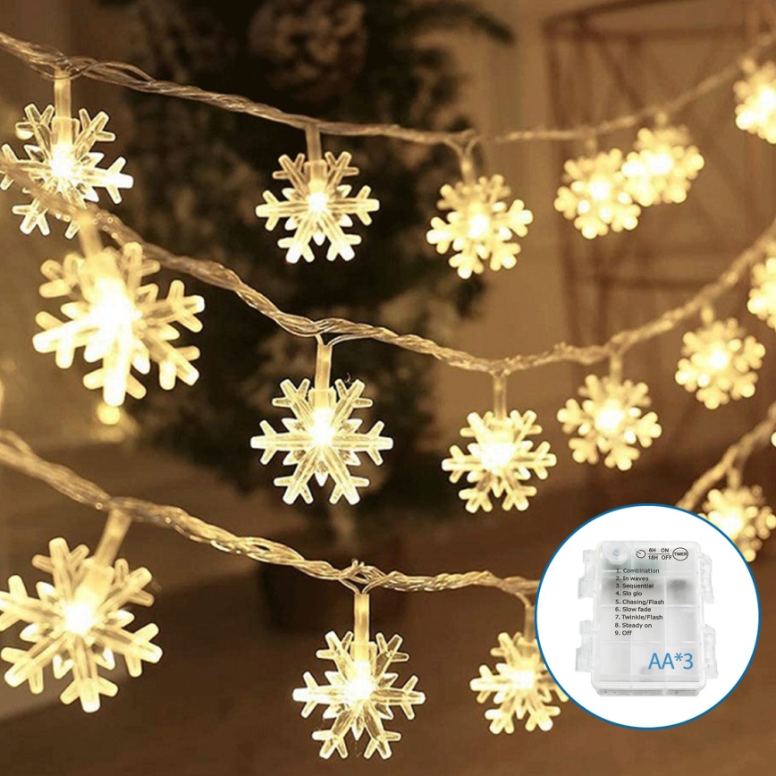 Aigostar - LED Коледен гирлянд 20xLED/3xAA 3,3м снежинки