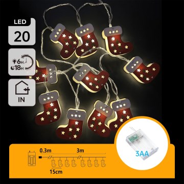 Aigostar - LED коледен гирлянд 20xLED/3xAA 3 m топла бяла чорапи