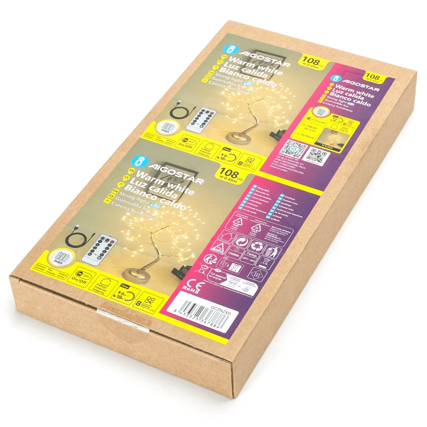 Aigostar - LED коледна декорация 108xLED/3xAA/8 функции 45cm топла бяла