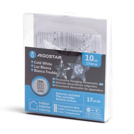 Aigostar - LED коледна декорация 10xLED/3xAA студено бяла звезда