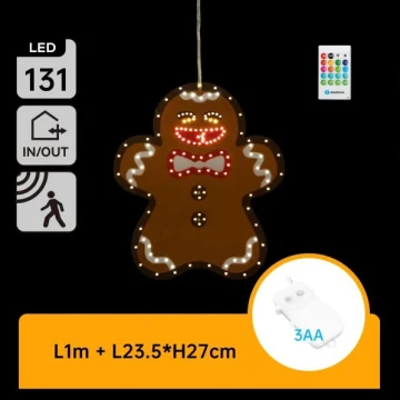 Aigostar - LED коледна декорация 131xLED/3xAA IP44 с дистанционно управление - пряниче, 27 см