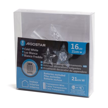 Aigostar - LED коледна декорация 16xLED/3xAA студено бяла звезда