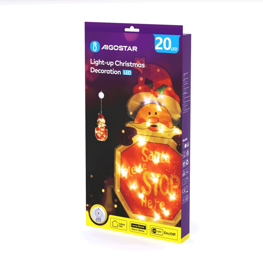 Aigostar - LED Коледна декорация LED/3xAAA Дядо Коледа с табела 45 см