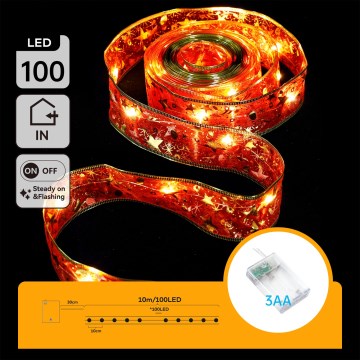 Aigostar - LED коледна гирлянда 100xLED/3xAA 10 m топло бяло и червено