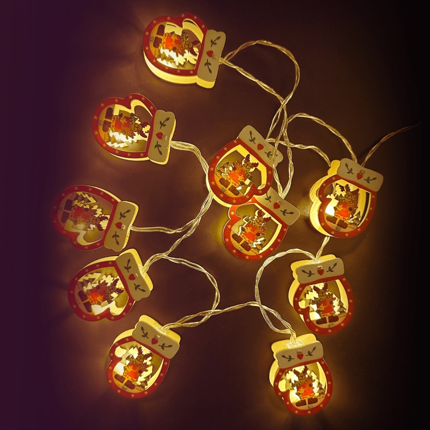 Aigostar - LED коледна гирлянда 10xLED/3xAA 1,5m топла бяла ръкавици