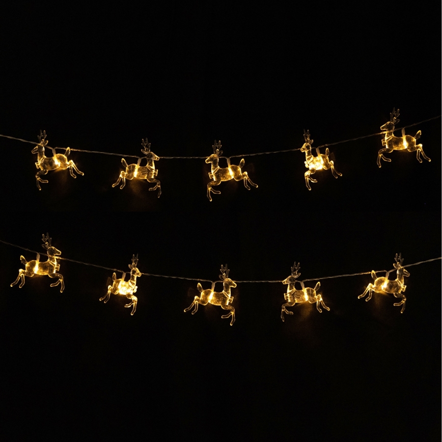 Aigostar - LED коледна гирлянда 10xLED/3xAA 1,5m топла бяла с елени