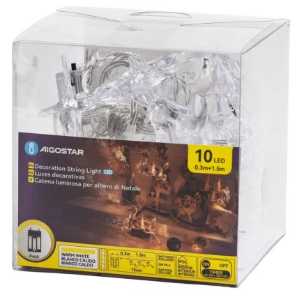 Aigostar - LED коледна гирлянда 10xLED/3xAA 1,5m топла бяла с елени