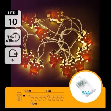 Aigostar - LED коледна гирлянда 10xLED/3xAA 1,5m топла бяла северен елен