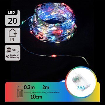 Aigostar - LED коледна гирлянда 20xLED/3xAA 2,3m многоцветна