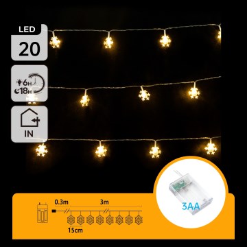 Aigostar - LED коледна гирлянда 20xLED/3xAA 3,3m снежинки