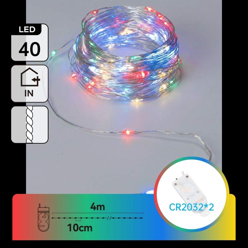 Aigostar - LED коледна гирлянда 40xLED/2x3V 4m многоцветна