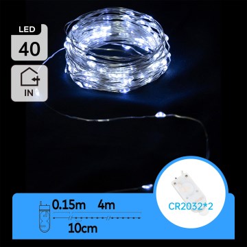 Aigostar - LED коледна гирлянда 40xLED/2x3V 4m студено бяла