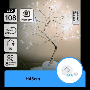 Aigostar - LED Коледна украса 108xLED/3xAA/8 режима 45 cm студено бяло