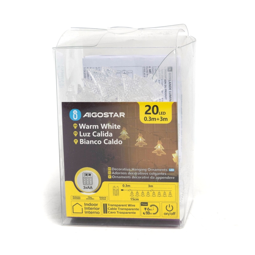 Aigostar - LED Коледни лампички 20xLED/3xAA 3,3 м дървета