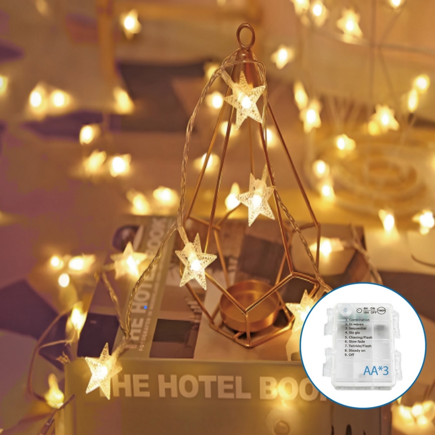 Aigostar - LED Коледни лампички 20xLED/3xAA 3,3 м звезди