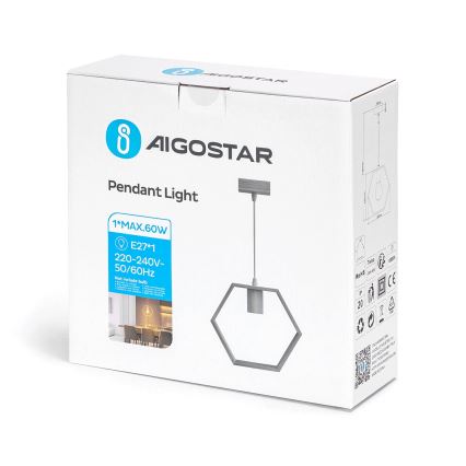 Aigostar - Лустер на въже 1xE27/60W/230V бежов