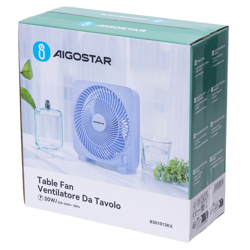 Aigostar - Настолен вентилатор 30W/230V син