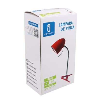 Aigostar - Настолна лампа с щипка 1xE27/11W/230V червен/лъскав хром