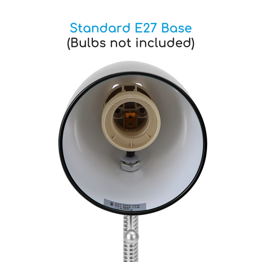 Aigostar -  Настолна лампа с щипка 1xE27/11W/230V черен/лъскав хром