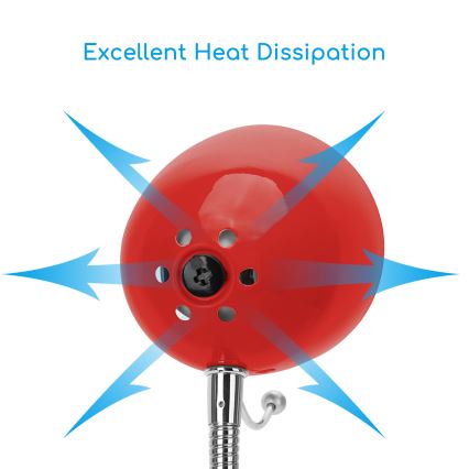 Aigostar - Настолна лампа с щипка 1xE27/11W/230V червен/лъскав хром