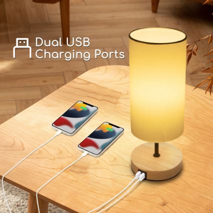 Aigostar - Настолна лампа с USB порт 1xE27/40W/230V бежов