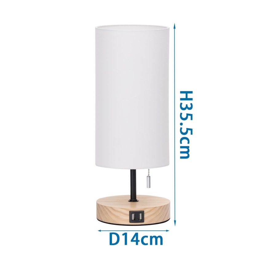 Aigostar - Настолна лампа с USB порт 1xE27/40W/230V бежов